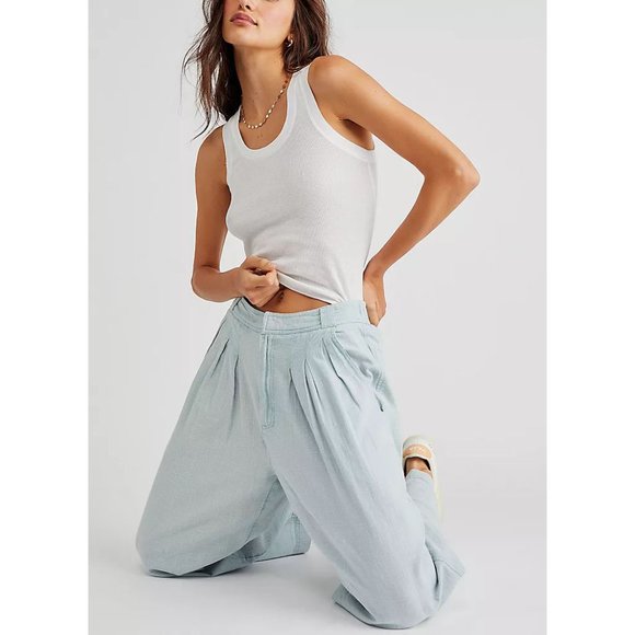 🎉LAST CHANCE🎉 FREE PEOPLE Lotta Love Trousers / Skies - Picture 8 of 10